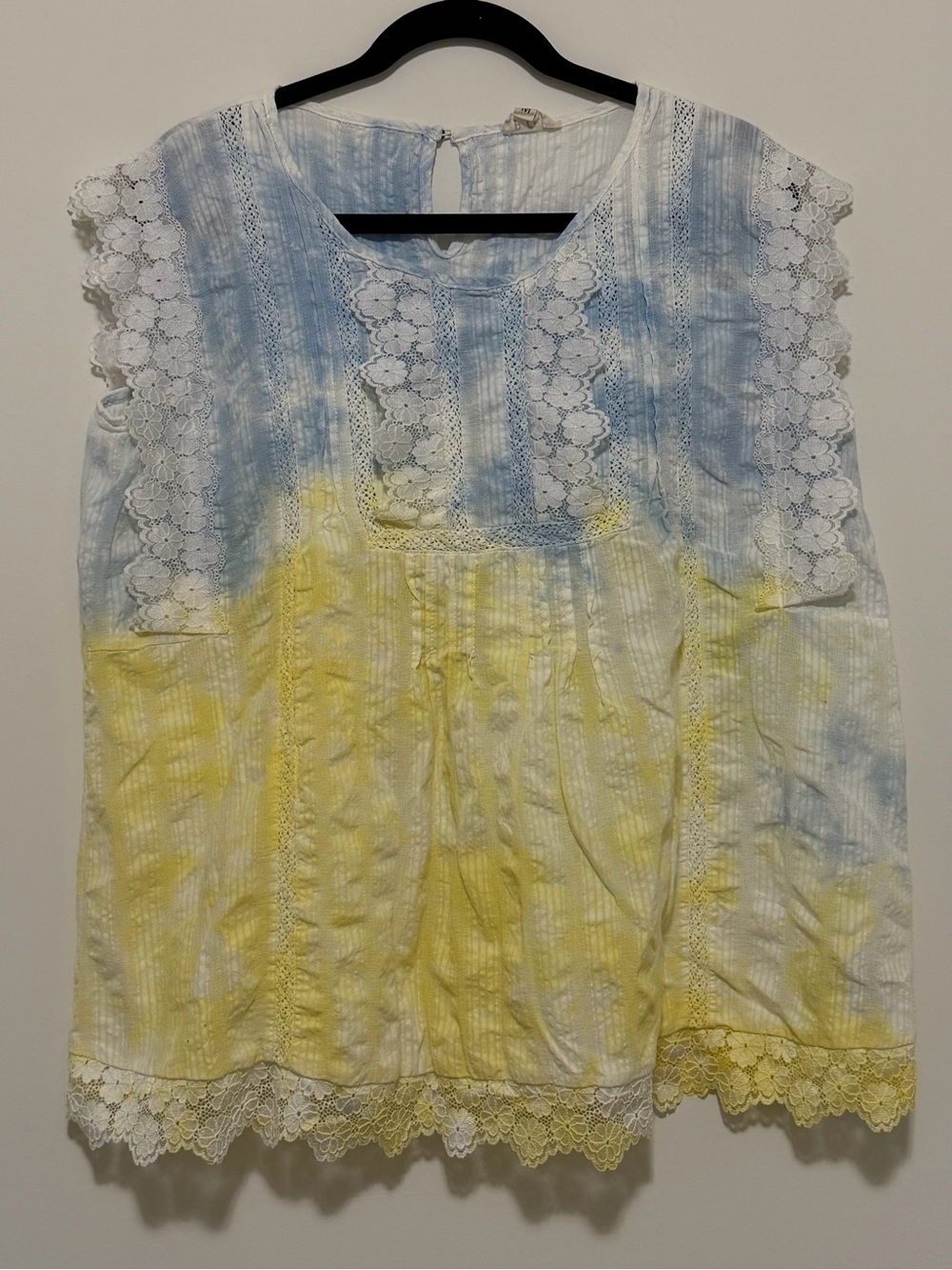 POL Size Medium Tie Dye Lace Blouse Boho Cottagecore Romantic Peasant Top
